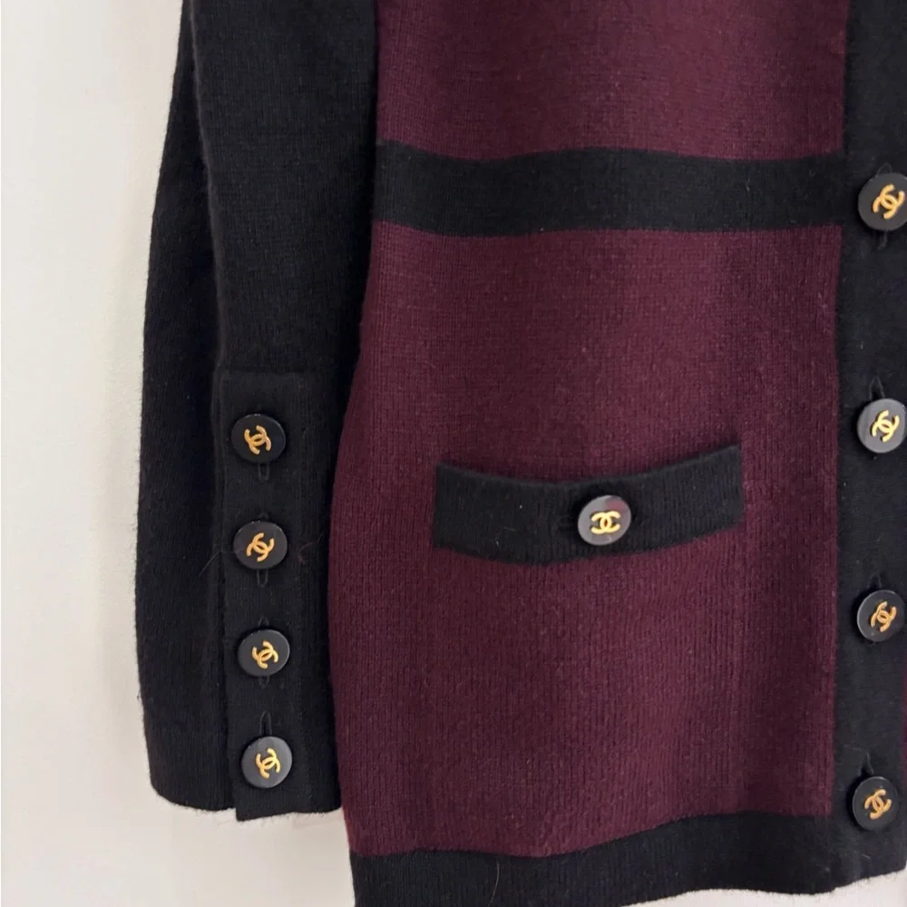 Authentic CHANEL Iconic 1995 winter runway cashmere plum buttoned cardigan